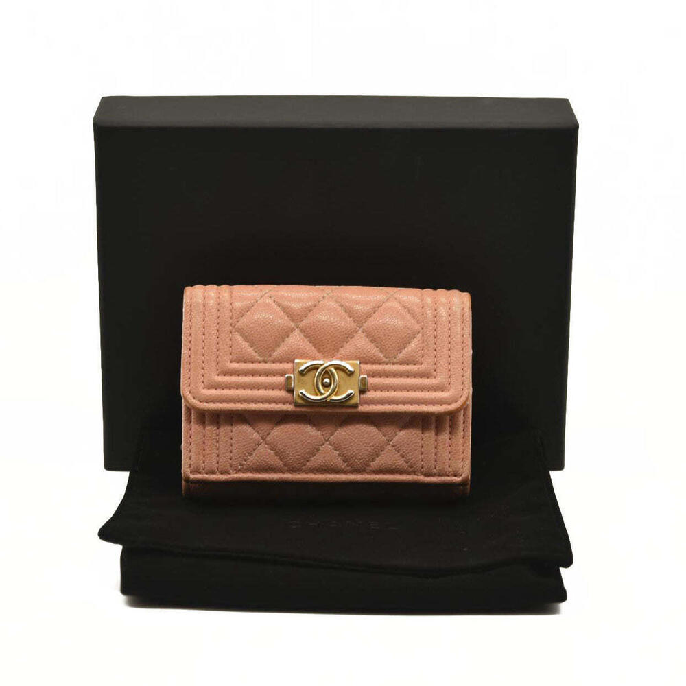 Chanel  Caviar Quilted Boy Flap Card Holder Wallet Light